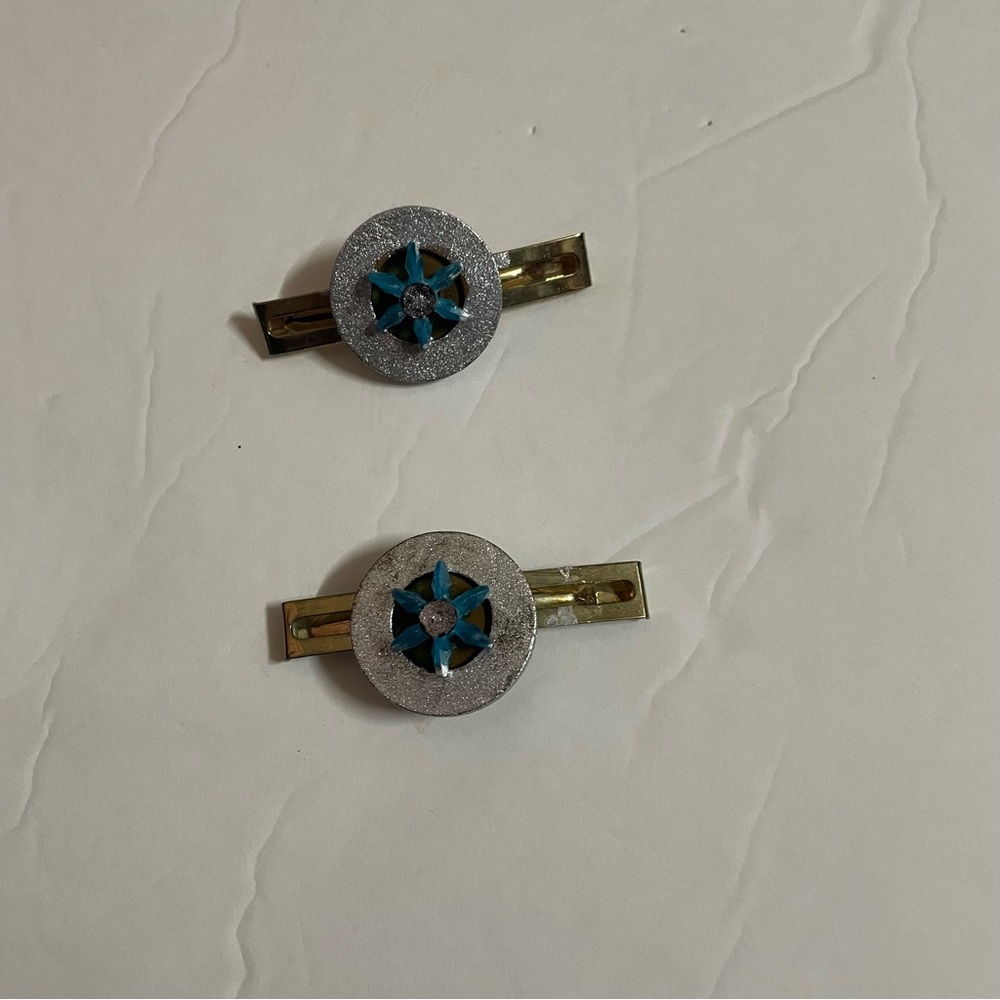 Silver and Blue Flower Hair Clips